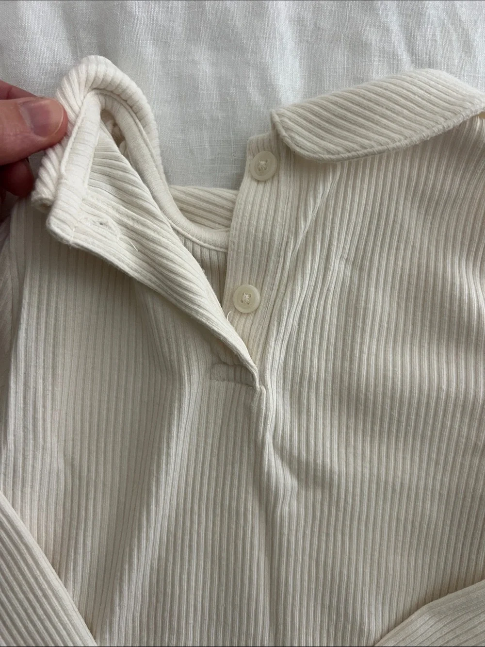 GAP Classic Ribbed Peter Pan One-Piece in Cream